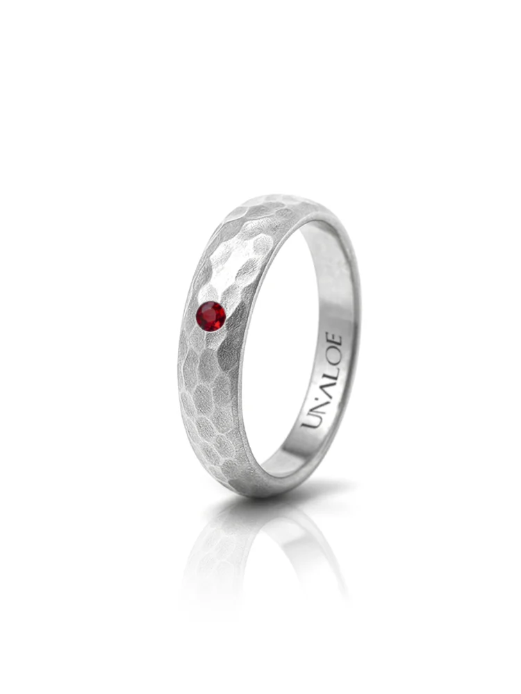 Anello Fascia Argento925 Martellato con Pietra Preziosa