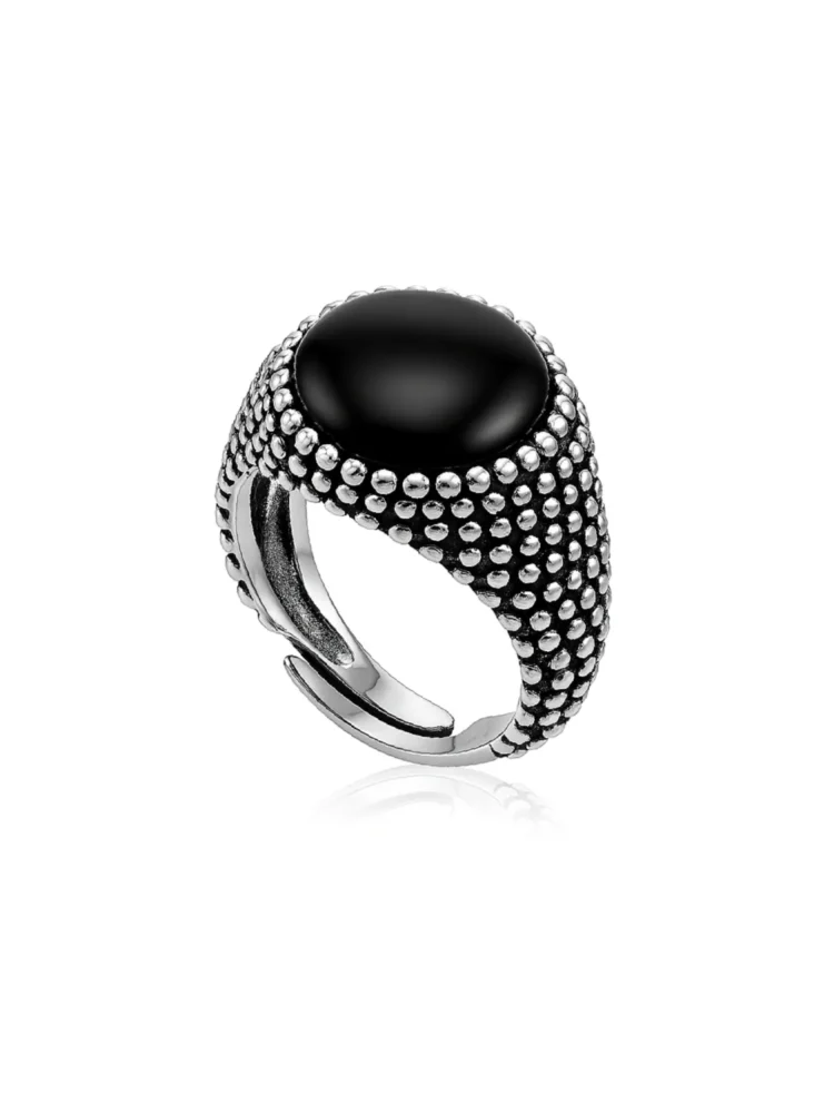 anello onice nero ovale argento 925