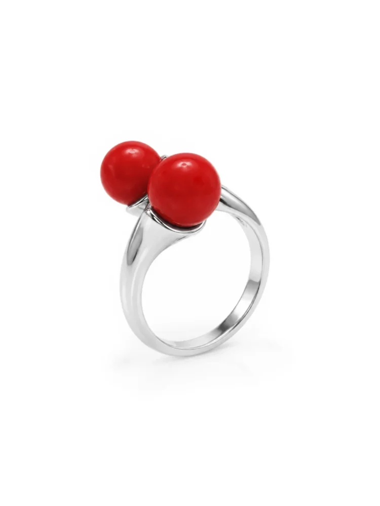 Anello Contrarié Corallo Rosso Argento 925 Elegante