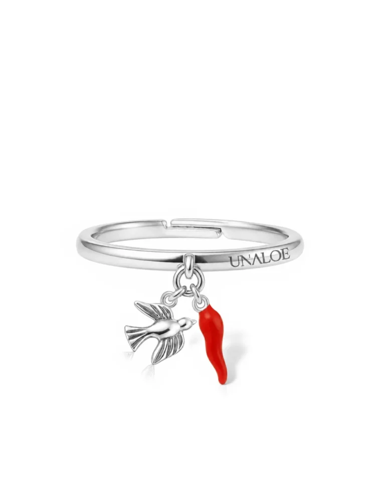 Bracciale rigido cornetto rosso colomba argento 925 Unaloe