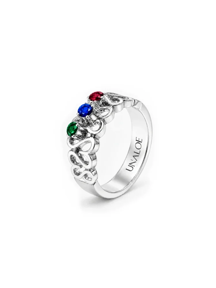 Anello Tria Rainbow in Argento 925 con pietre verde blu e rossa