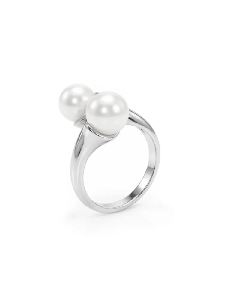 Anello doppia perla bianca Unaloe con finitura color argento