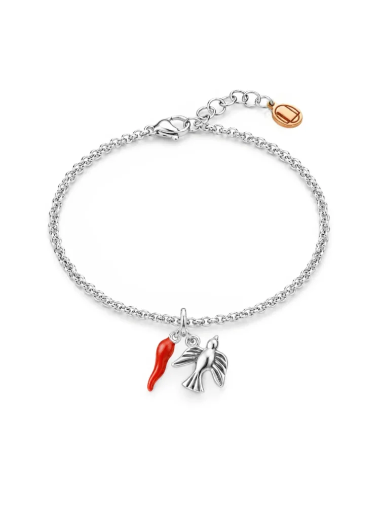 bracciale cornetto rosso colomba argento 925