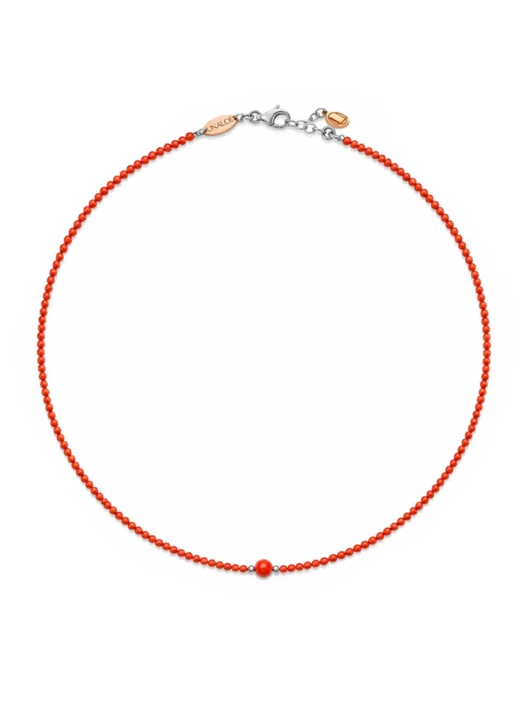 Collana corallo rosso in Argento 925 con sfera centrale Unaloe