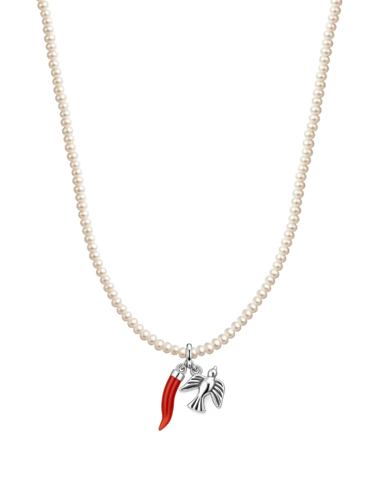 Collana perle cornetto corallo e colomba Unaloe