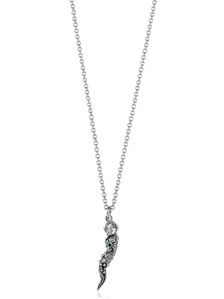 Collana Dea Fiorita argento 925 con smeraldo e pendente floreale