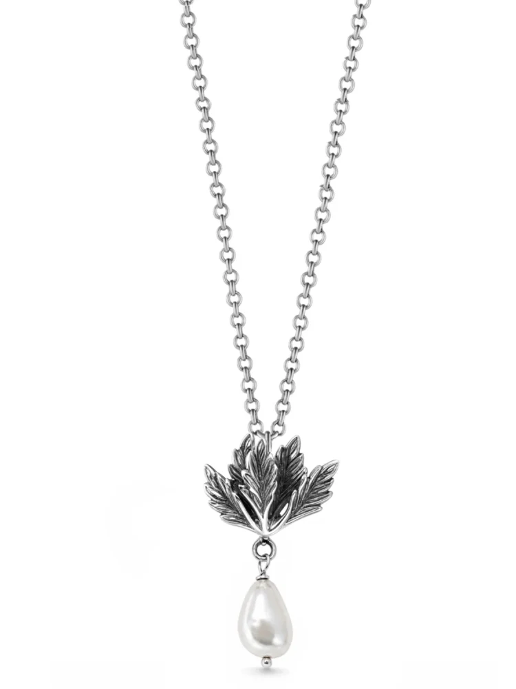 Collana di Foglie con Perla Argento 925 Elegante Unaloe