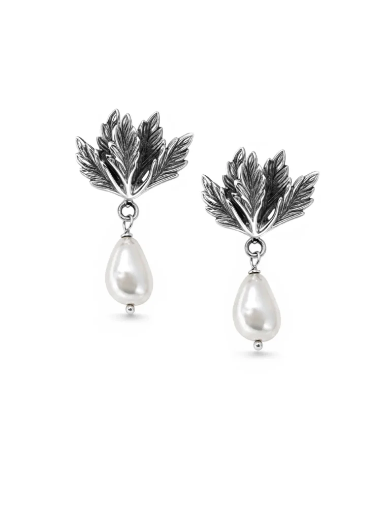 Orecchini di foglie con perla argento 925 Unaloe