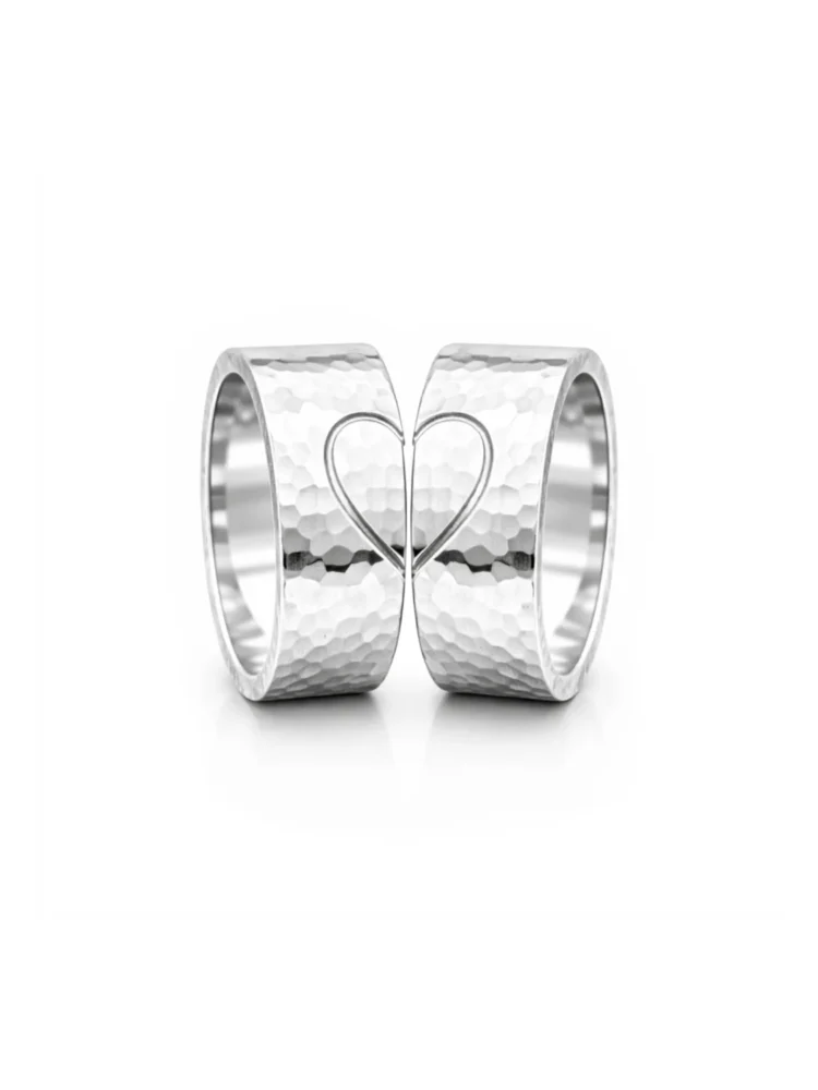 Anelli di coppia martellati in Argento 925 con cuore