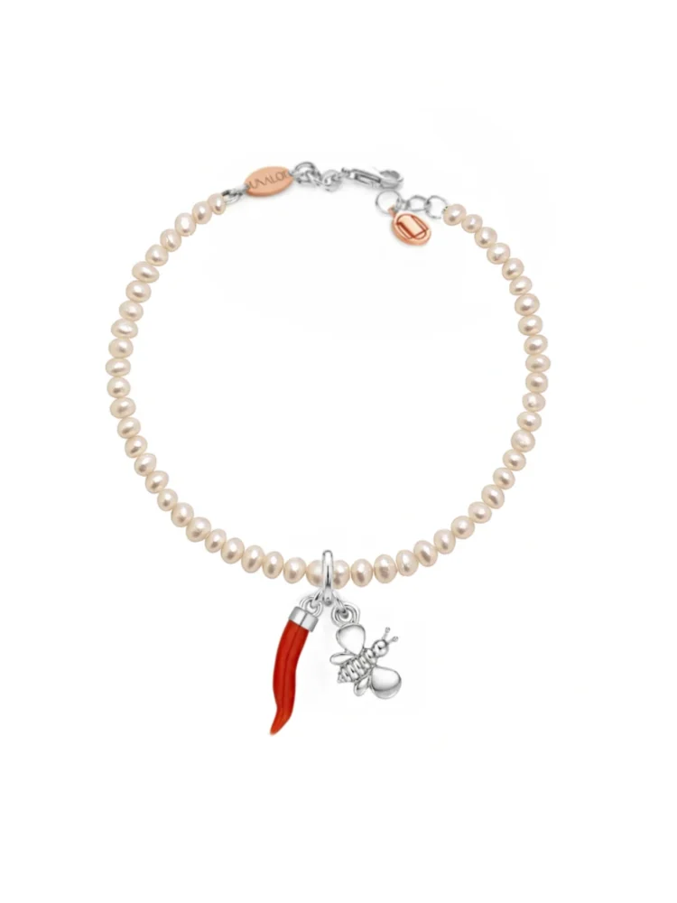 Bracciale Perle Corallo e Ape in Argento 925