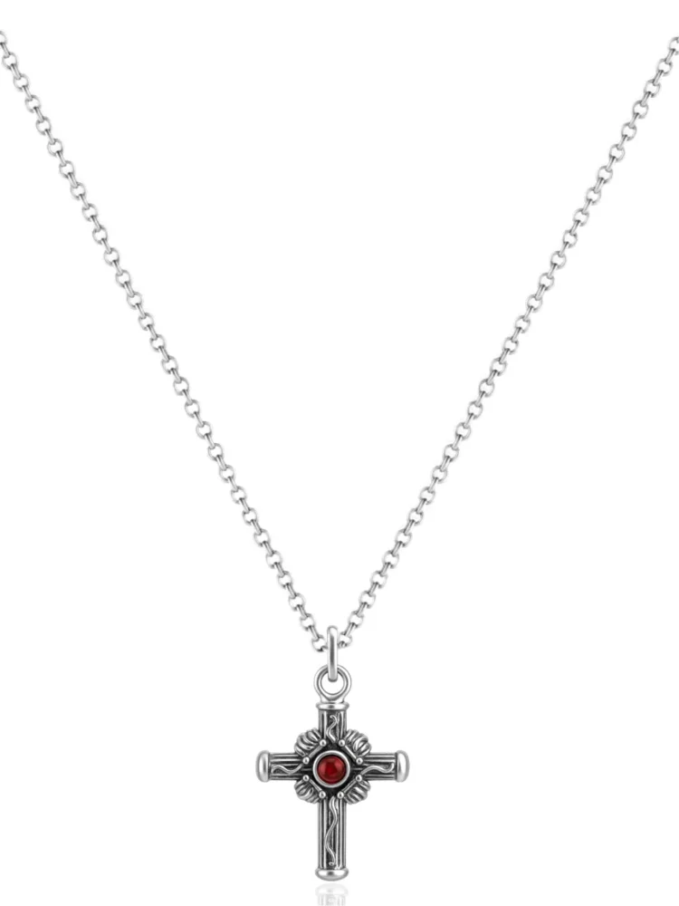 collana croce granato onice argento 925