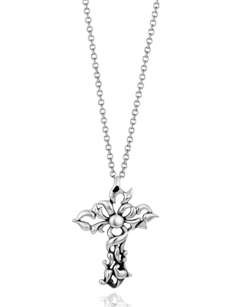 Collana Croce Floreale Argento 925 Unaloe