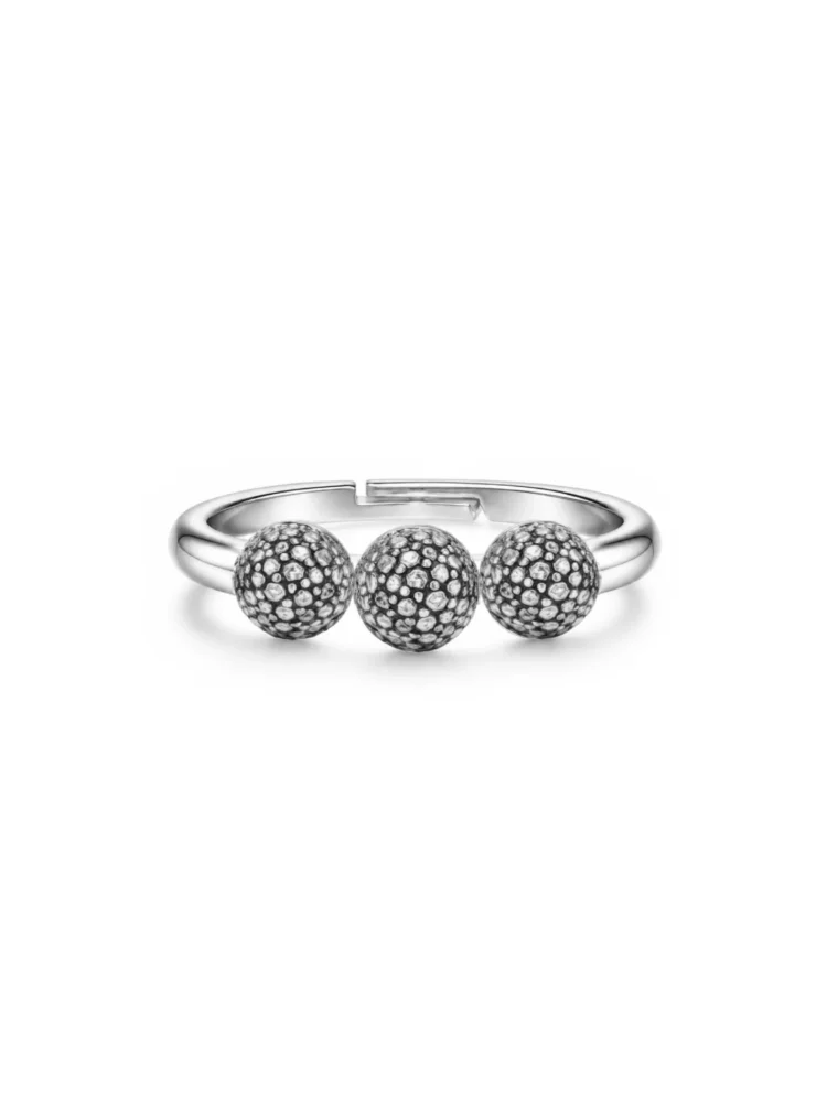 Anello tre sfere testurizzate Unaloe finitura color argento