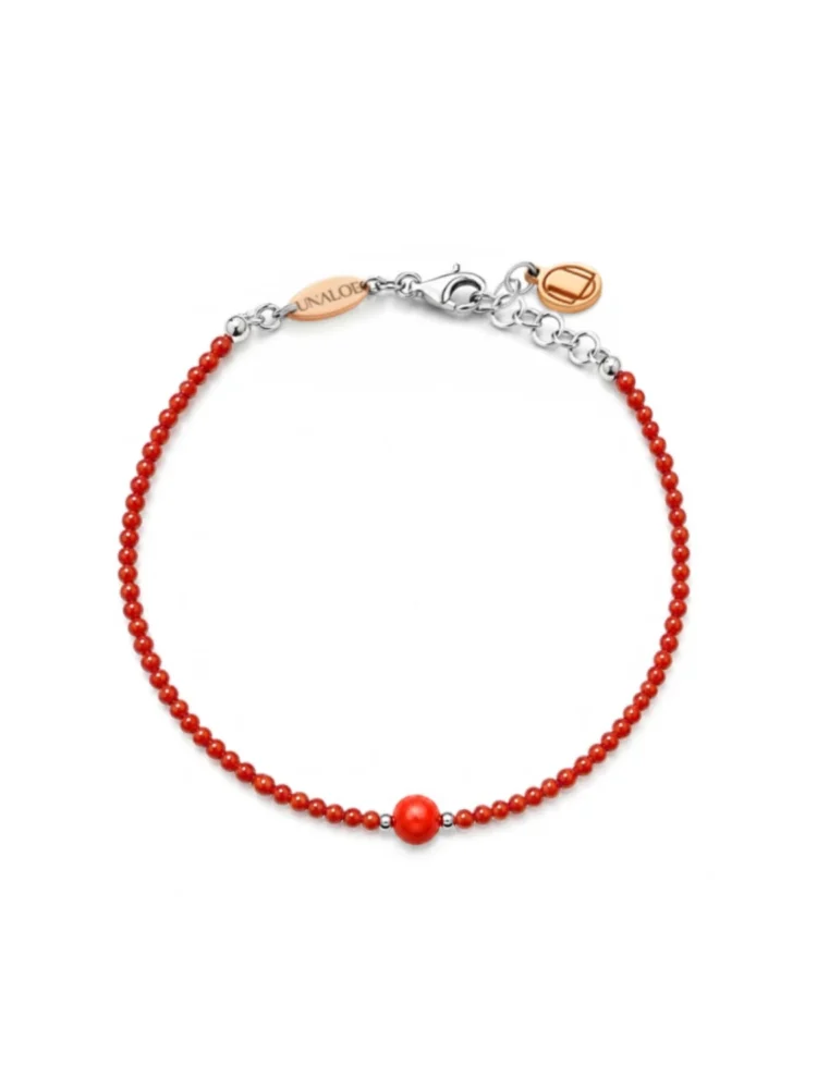 Bracciale corallo rosso con sfera centrale Argento 925 Silver Unaloe
